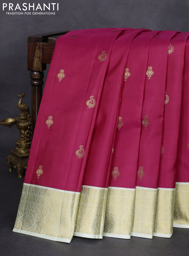 Pure kanchipuram silk saree pink and mild pista green with zari woven buttas and zari woven korvai border