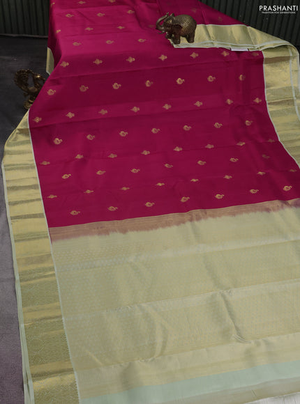 Pure kanchipuram silk saree pink and mild pista green with zari woven buttas and zari woven korvai border