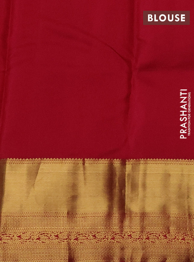 Pure kanchipuram silk saree off white and maroon with zari woven buttas and zari woven border