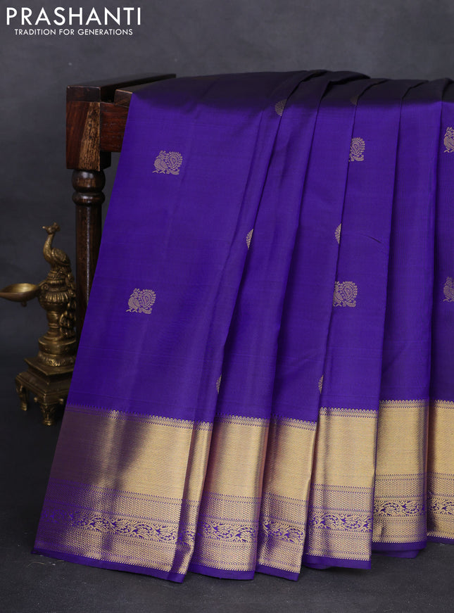 Pure kanchipuram silk saree blue with zari woven buttas and zari woven border
