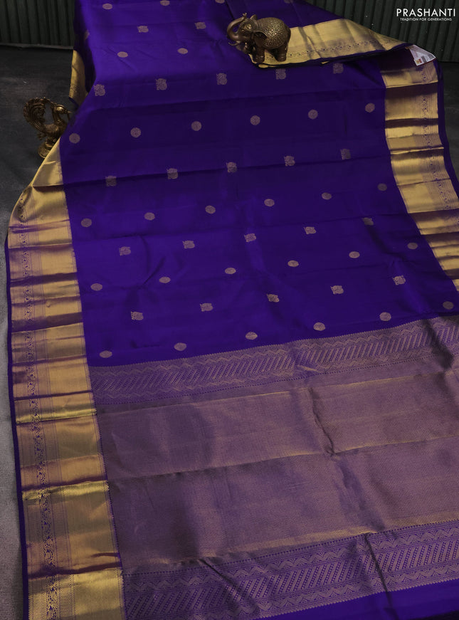 Pure kanchipuram silk saree blue with zari woven buttas and zari woven border