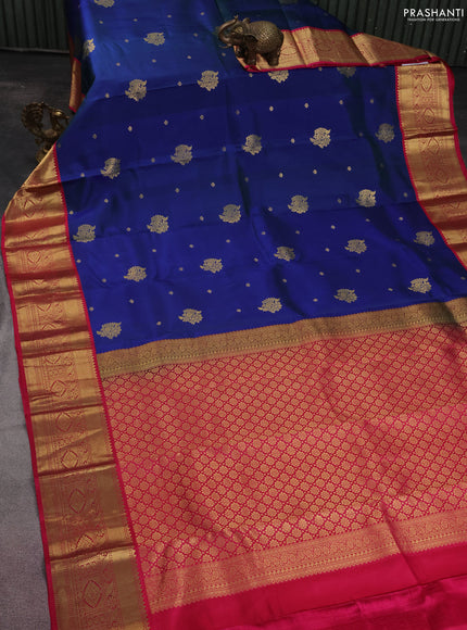 Pure kanchipuram silk saree dual shade of bluish green and pink with zari woven buttas and zari woven korvai border