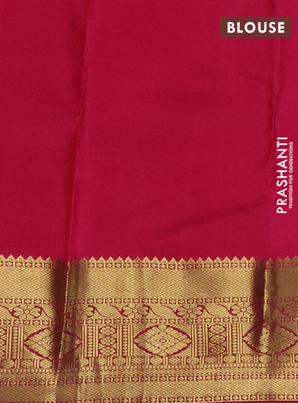 Pure kanchipuram silk saree dual shade of bluish green and pink with zari woven buttas and zari woven korvai border