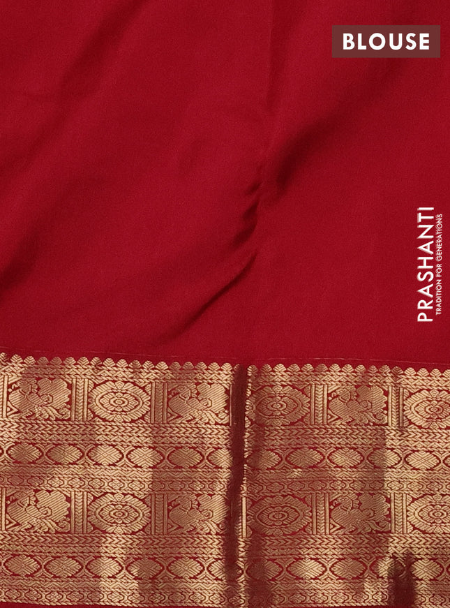 Pure kanchipuram silk saree dual shade of bluish green and maroon with zari woven buttas and zari woven korvai border