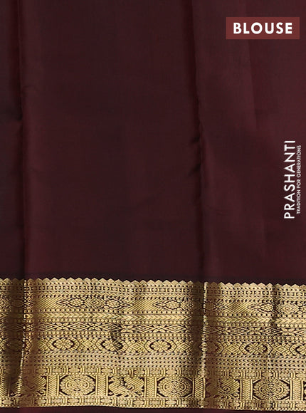 Pure kanchipuram silk saree teal blue and brown with zari woven buttas and zari woven korvai border