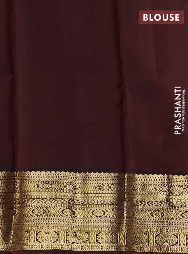 Pure kanchipuram silk saree teal blue and brown with zari woven buttas and zari woven korvai border