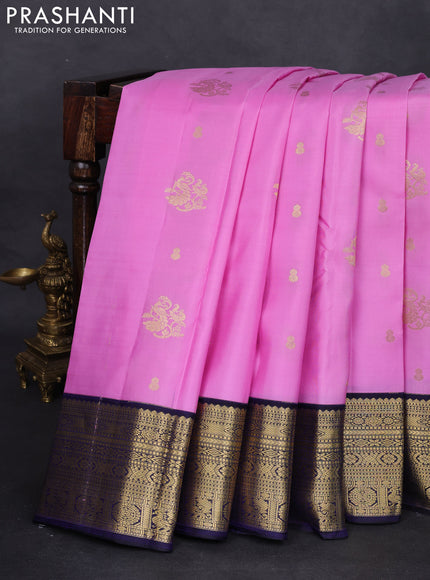 Pure kanchipuram silk saree light pink and navy blue with zari woven buttas and zari woven korvai border