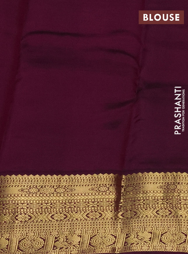 Pure kanchipuram silk saree mustard yellow and wine shade with zari woven buttas and zari woven korvai border
