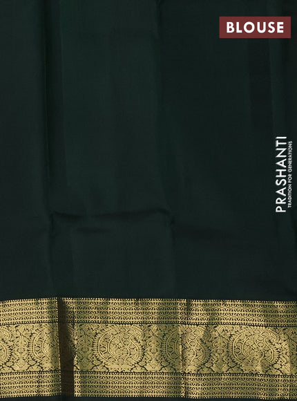 Pure kanchipuram silk saree peach pink and bottle green with zari woven buttas and zari woven korvai border