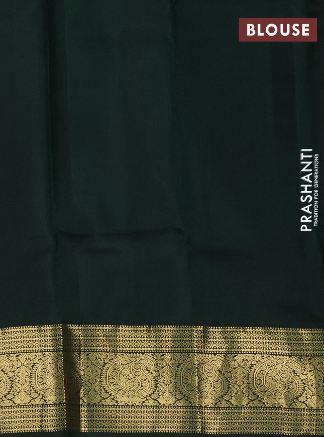 Pure kanchipuram silk saree peach pink and bottle green with zari woven buttas and zari woven korvai border