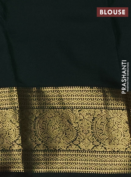 Pure kanchipuram silk saree peach shade and dark bottle green with zari woven buttas and zari woven korvai border