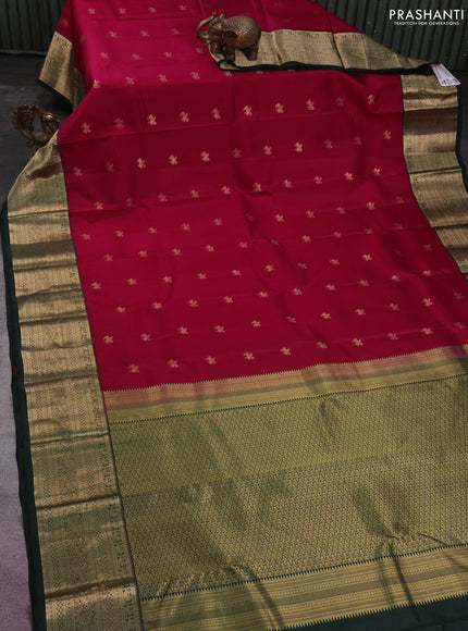 Pure kanchipuram silk saree pink and bottle green with zari woven buttas and zari woven border
