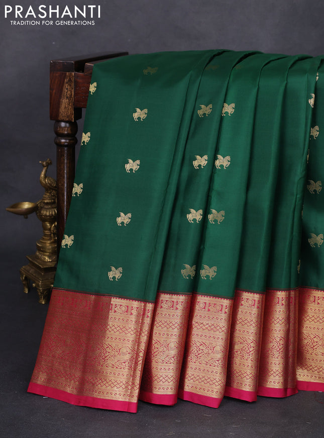 Pure kanchipuram silk saree green and pink with zari woven buttas and zari woven border