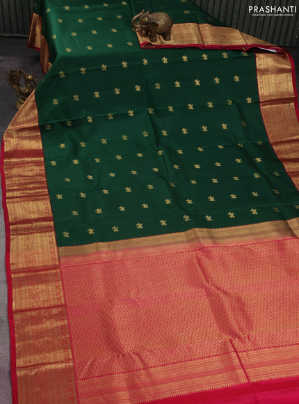 Pure kanchipuram silk saree green and pink with zari woven buttas and zari woven border
