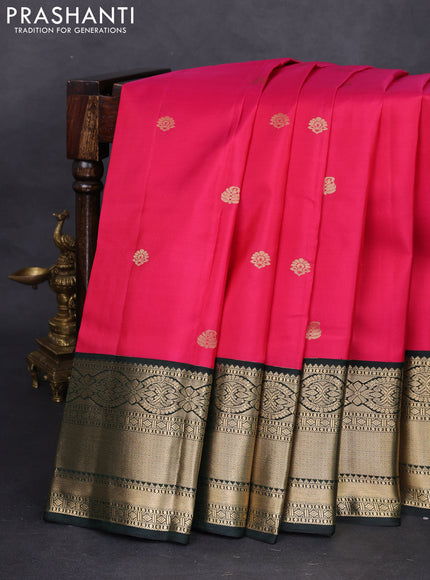 Pure kanchipuram silk saree pink and bottle green with zari woven buttas and zari woven korvai border