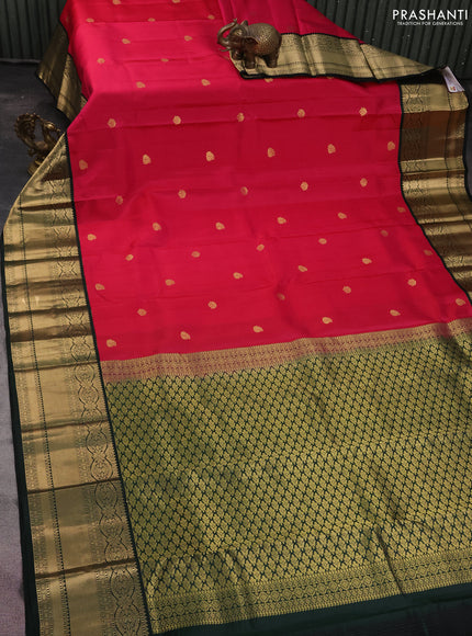 Pure kanchipuram silk saree pink and bottle green with zari woven buttas and zari woven korvai border