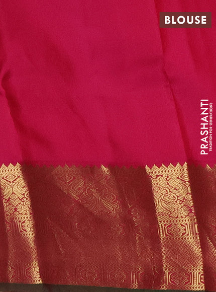 Pure kanchipuram silk saree dark green and pink with allover zari checks & buttas and zari woven korvai border