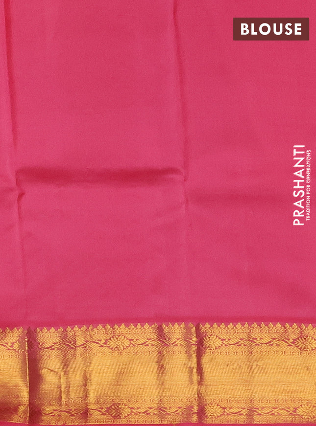 Pure kanchipuram silk saree yellow and pink with zari woven buttas and zari woven korvai border