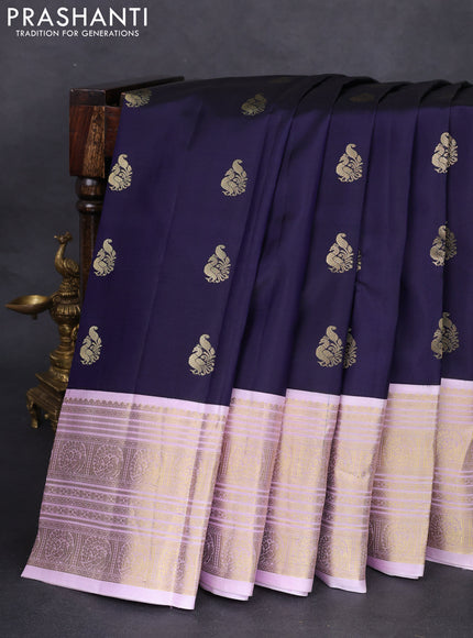 Pure kanchipuram silk saree navy blue and pastel pink with zari woven buttas and zari woven korvai border