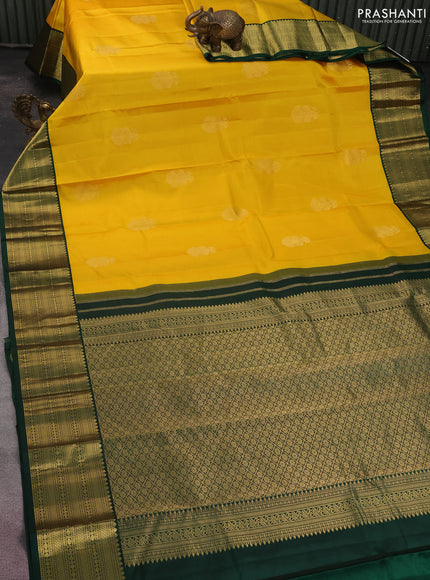 Pure kanchipuram silk saree mango yellow and green with zari woven buttas and zari woven korvai border