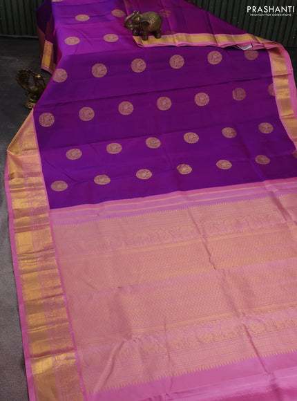 Pure kanchipuram silk saree purple and light pink with annam zari woven buttas and zari woven korvai border