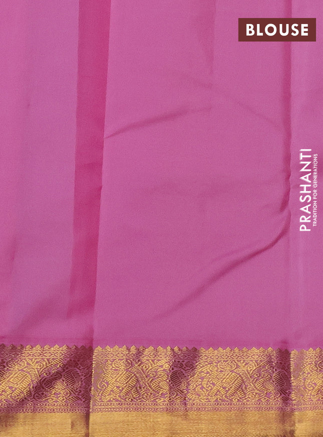 Pure kanchipuram silk saree purple and light pink with annam zari woven buttas and zari woven korvai border
