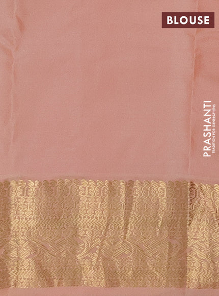 Pure kanchipuram silk saree dark green and peach shade with zari woven buttas and zari woven korvai border