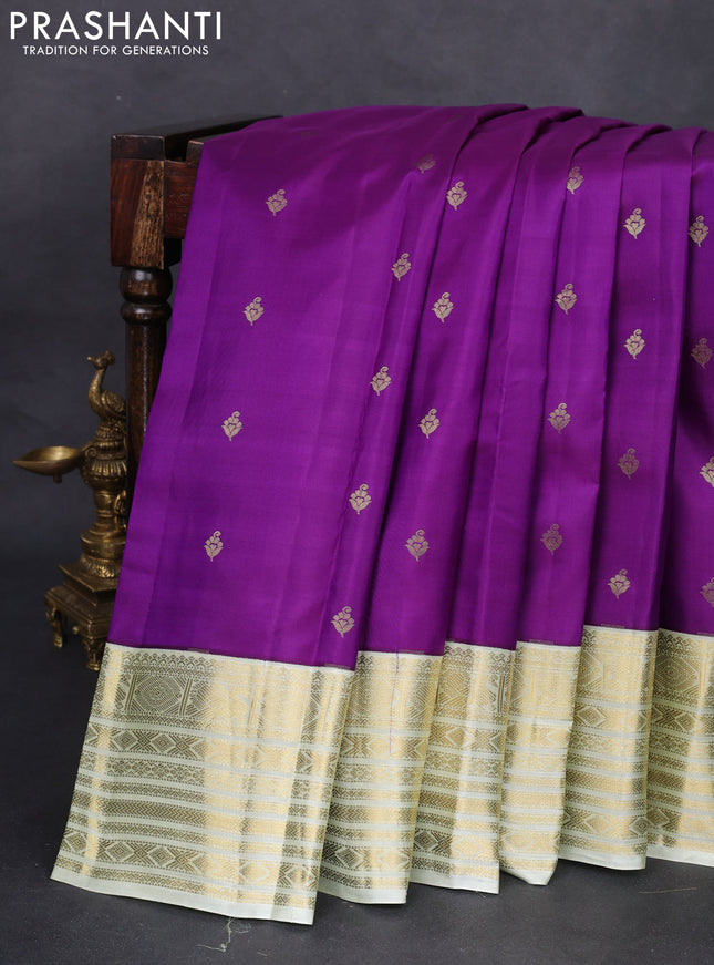Pure kanchipuram silk saree violet and pista green with zari woven buttas and zari woven korvai border