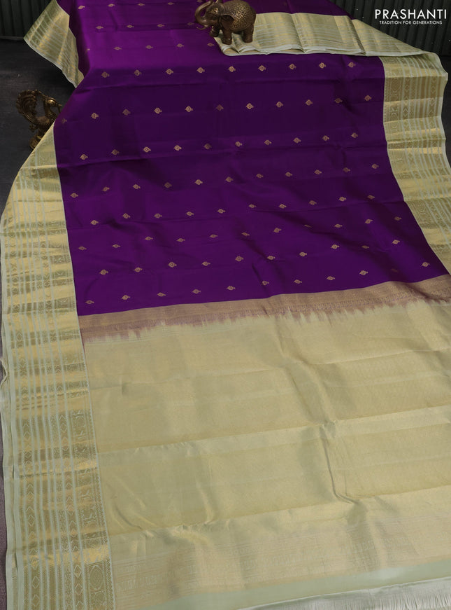 Pure kanchipuram silk saree violet and pista green with zari woven buttas and zari woven korvai border