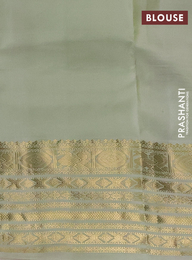Pure kanchipuram silk saree violet and pista green with zari woven buttas and zari woven korvai border