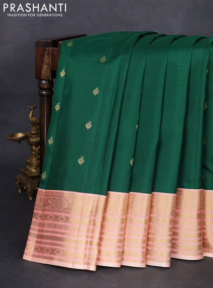 Pure kanchipuram silk saree green and peach shade with zari woven buttas and zari woven korvai border