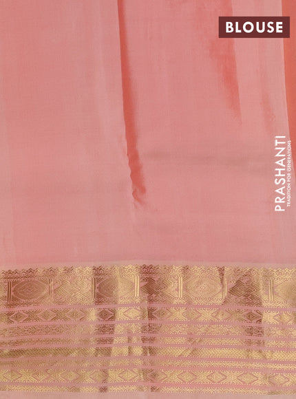 Pure kanchipuram silk saree green and peach shade with zari woven buttas and zari woven korvai border