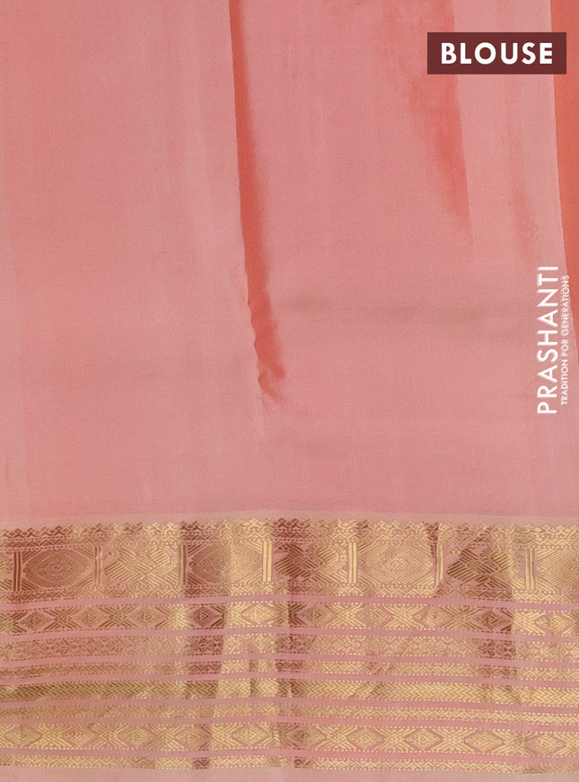 Pure kanchipuram silk saree green and peach shade with zari woven buttas and zari woven korvai border