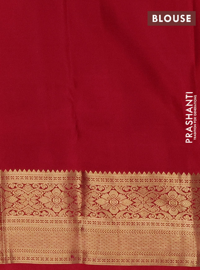 Pure kanchipuram silk saree teal blue and reddish pink with zari woven buttas and zari woven korvai border