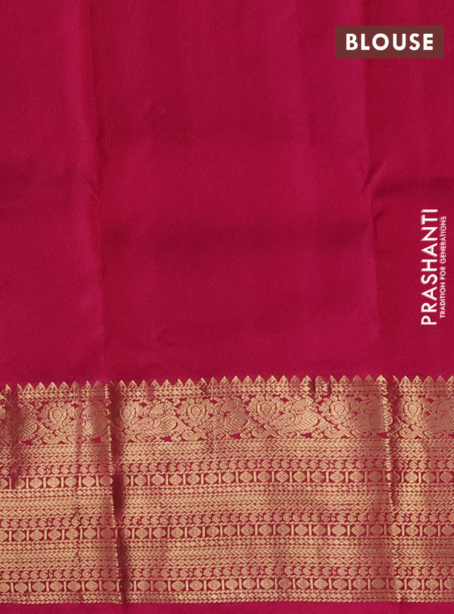 Pure kanchipuram silk saree dual shade of bluish green and pink with zari woven buttas and zari woven korvai border