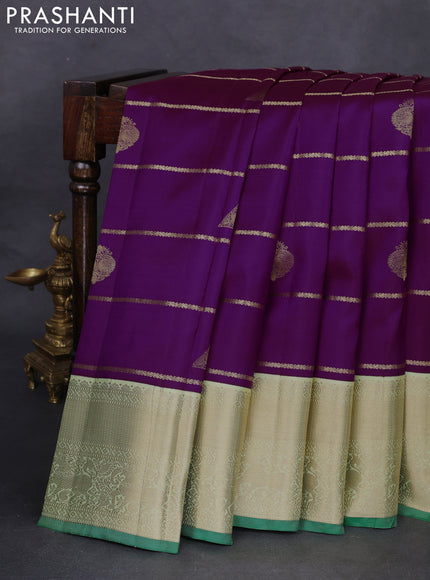 Pure kanchipuram silk saree purple and green with allover zari weaves & buttas and zari woven korvai border
