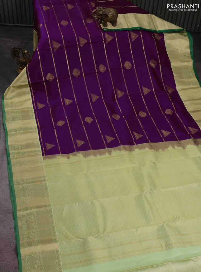 Pure kanchipuram silk saree purple and green with allover zari weaves & buttas and zari woven korvai border