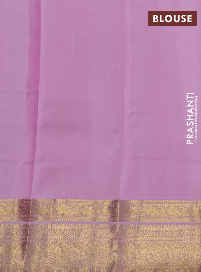 Pure kanchipuram silk saree brown and pastel pink with allover zari weaves & buttas and zari woven korvai border
