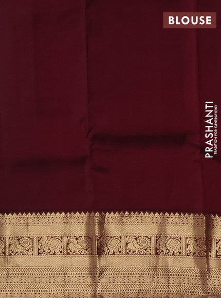 Pure kanchipuram silk saree teal blue and deep maroon with zari woven buttas and zari woven korvai border