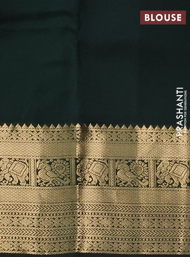 Pure kanchipuram silk saree peach pink and bottle green with zari woven buttas and zari woven korvai border