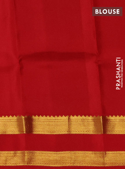 Pure kanchipuram silk saree dark green and red with zari woven buttas and rettapet zari woven korvai border