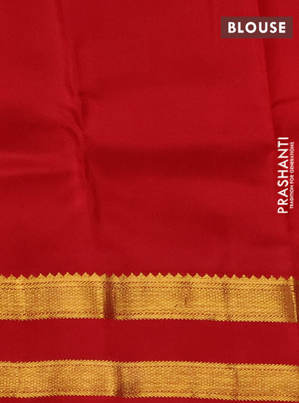 Pure kanchipuram silk saree yellow and red with zari woven buttas and rettapet zari woven korvai border