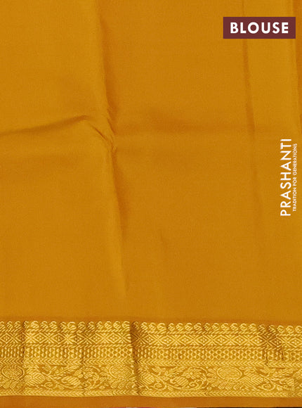 Pure kanchipuram silk saree blue and mustard yellow with allover zari weaves & buttas and zari woven korvai border