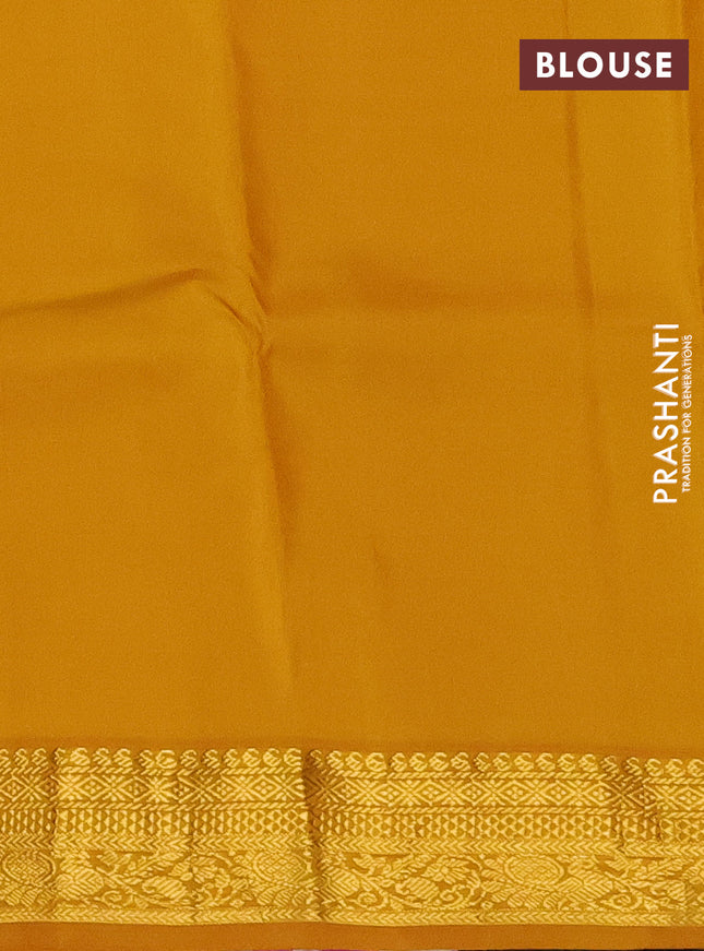 Pure kanchipuram silk saree blue and mustard yellow with allover zari weaves & buttas and zari woven korvai border