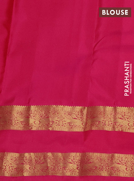 Pure kanchipuram silk saree bottle green and pink with zari woven buttas and rettapet zari woven korvai border