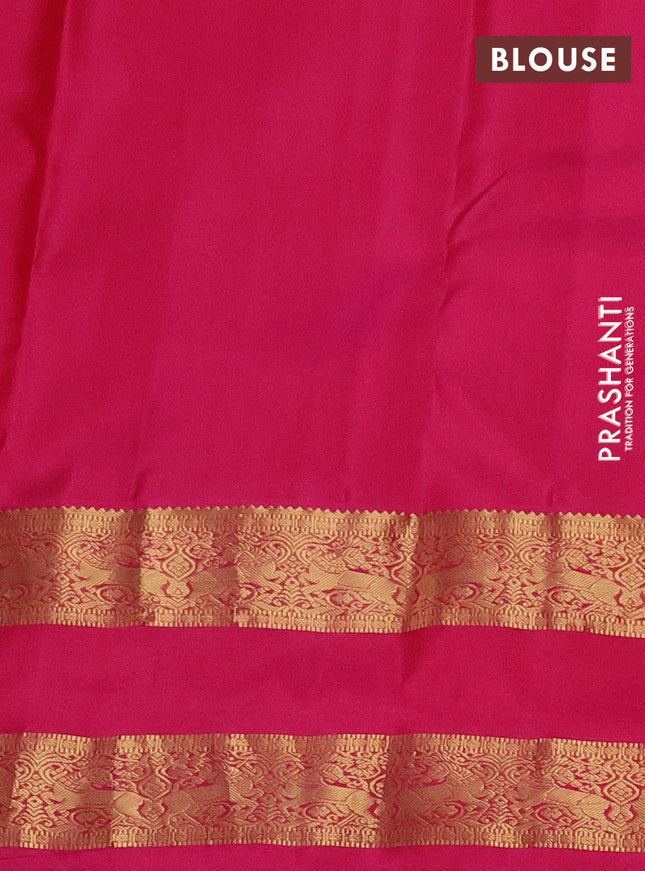 Pure kanchipuram silk saree bottle green and pink with zari woven buttas and rettapet zari woven korvai border