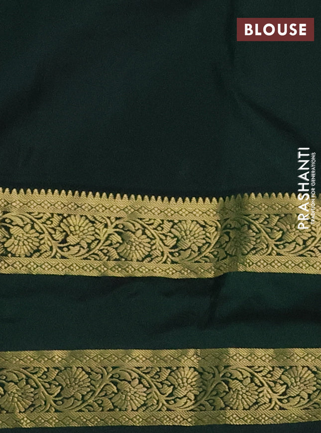 Pure kanchipuram silk saree peach pink and bottle green with zari woven buttas and rettapet zari woven korvai border