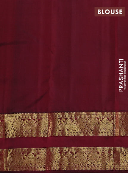 Pure kanchipuram silk saree pista green and deep maroon with zari woven buttas and rettapet zari woven korvai border