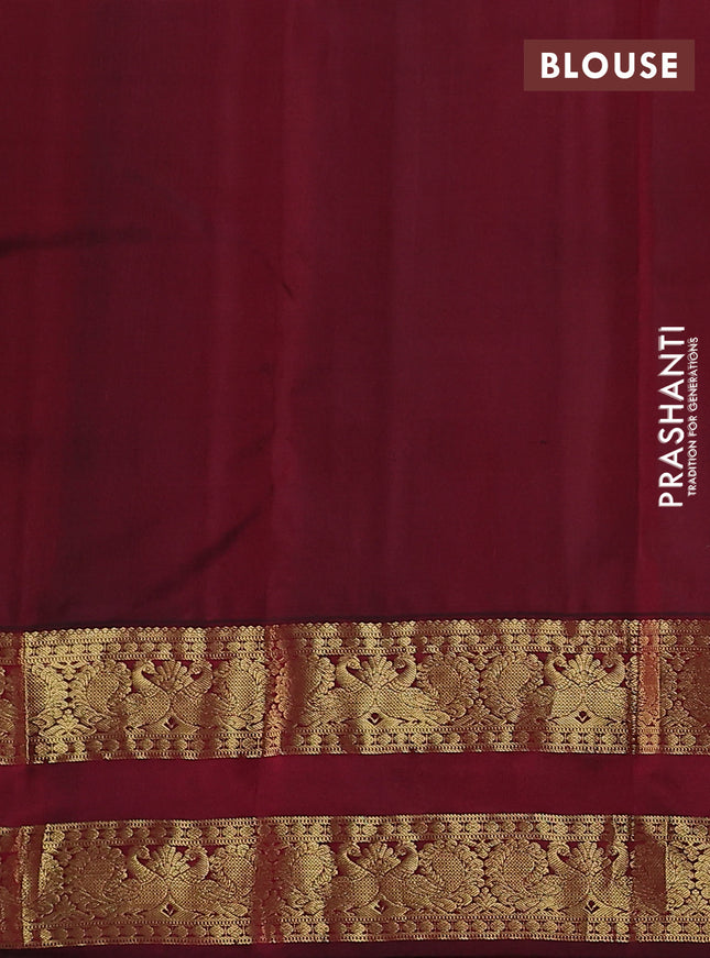 Pure kanchipuram silk saree pista green and deep maroon with zari woven buttas and rettapet zari woven korvai border