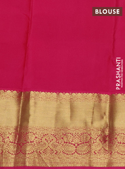 Pure kanchipuram silk saree yellow and pink with zari woven buttas and zari woven korvai border